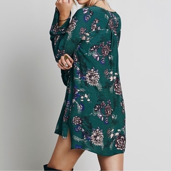 Free People Heartbeat Green Floral Print Shift Mini Tunic Dress Size XS - Picture 2 of 10